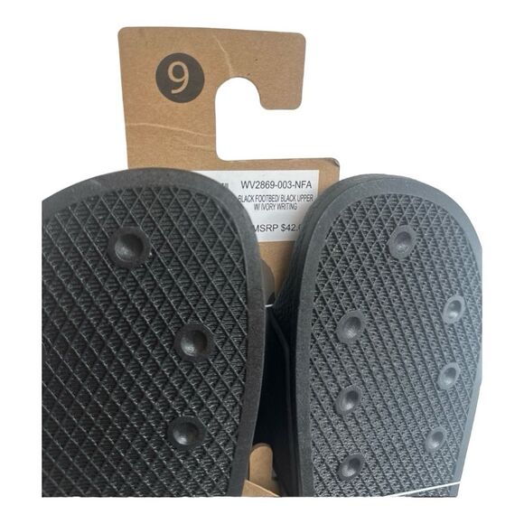 New Women's Rae Dunn Good Vibes Black Slides Size 8 - Picture 6 of 8